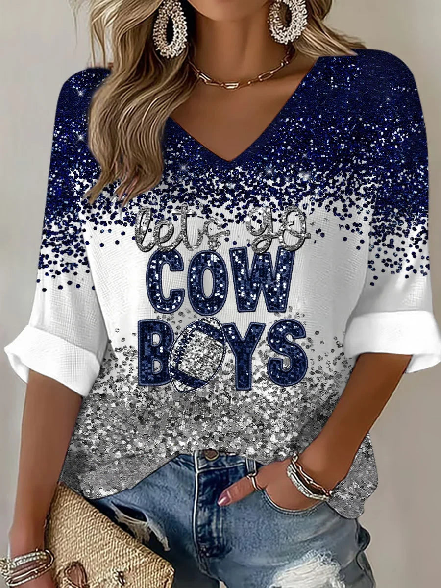Dallas Cowboys Football 2026 V-Neck Long Sleeve Shirt Dallas Cowboys Gears For Wife - Foxy23shop