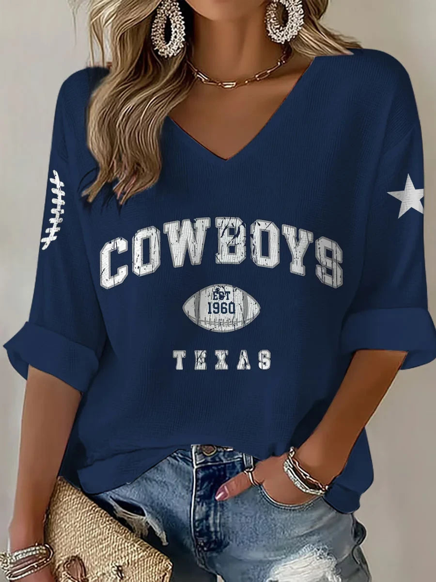 Dallas Cowboys Merch Football V-Neck Long Sleeve Shirt Dallas Cowboys Clothing Fan Gears - Foxy23shop