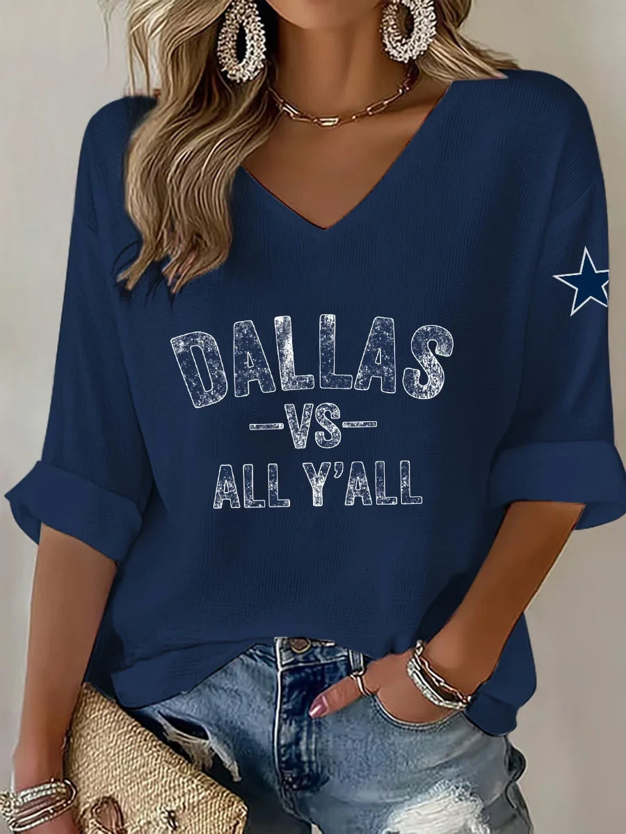 Dallas Cowboys Vs All Y All V-Neck Long Sleeve Shirt Dallas Cowboys Apparel Fan Gears - Foxy23shop