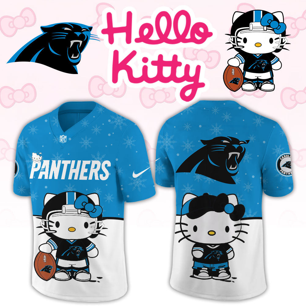 Carolina Panthers x Hello Kitty Snowflake Jersey Carolina Panthers Clothing Best Fan Gears - Foxy23shop