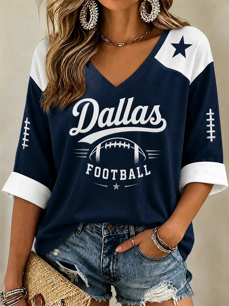 Dallas Cowboys Football Game Day V-Neck Long Sleeve Shirt Dallas Cowboys Apparel - Foxy23shop
