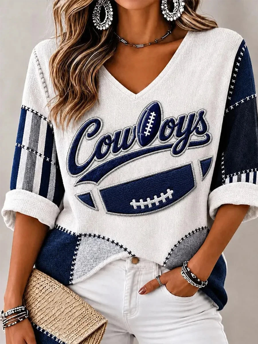 Dallas Cowboys Merch Football V-Neck Long Sleeve Shirt Unique Gifts For Cowboys Nation - Foxy23shop