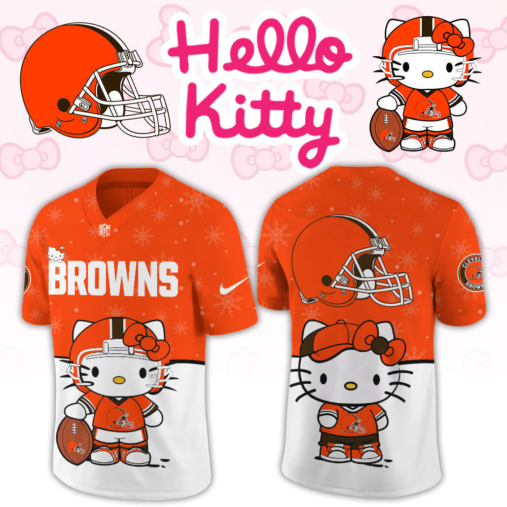 Cleveland Browns x Hello Kitty Jersey Cleveland Browns Apparel Cool Gifts For Football Lovers - Foxy23shop