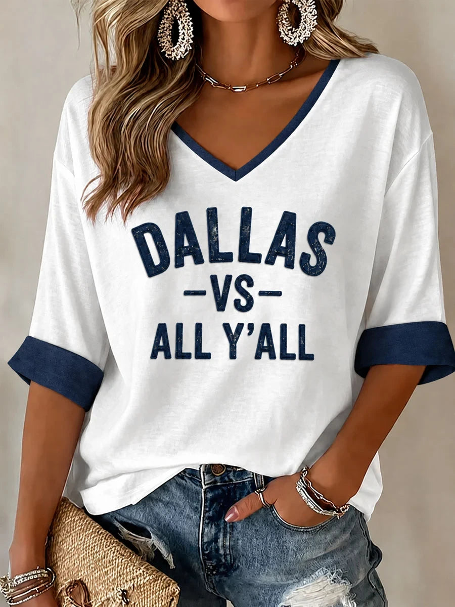 Dallas Cowboys Vs All Y All V-Neck Long Sleeve Shirt Dallas Cowboys Clothing Line - Foxy23shop