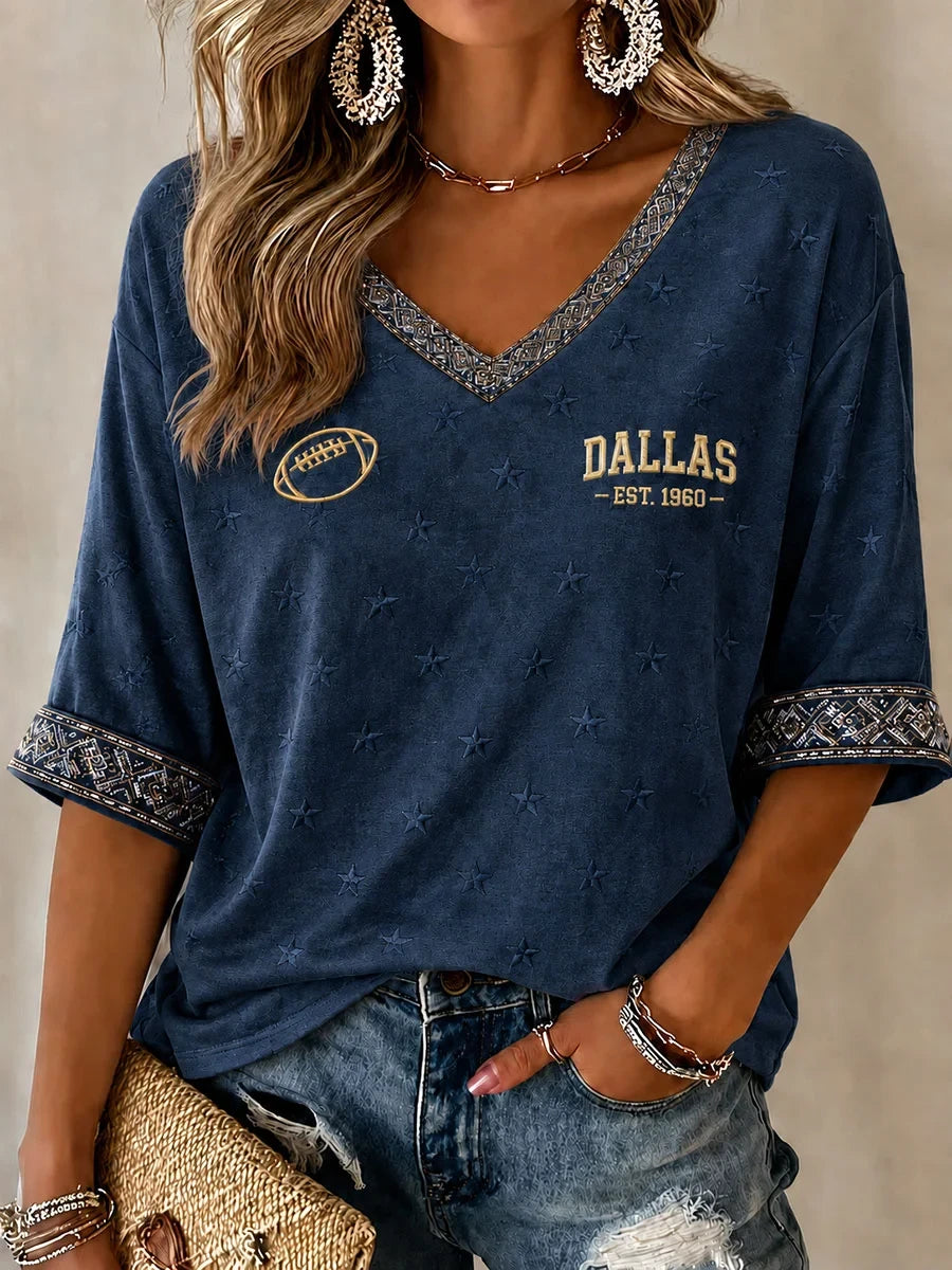 Dallas Cowboys Game Day V-Neck Long Sleeve Shirt Dallas Cowboys Gears For Wife - Foxy23shop