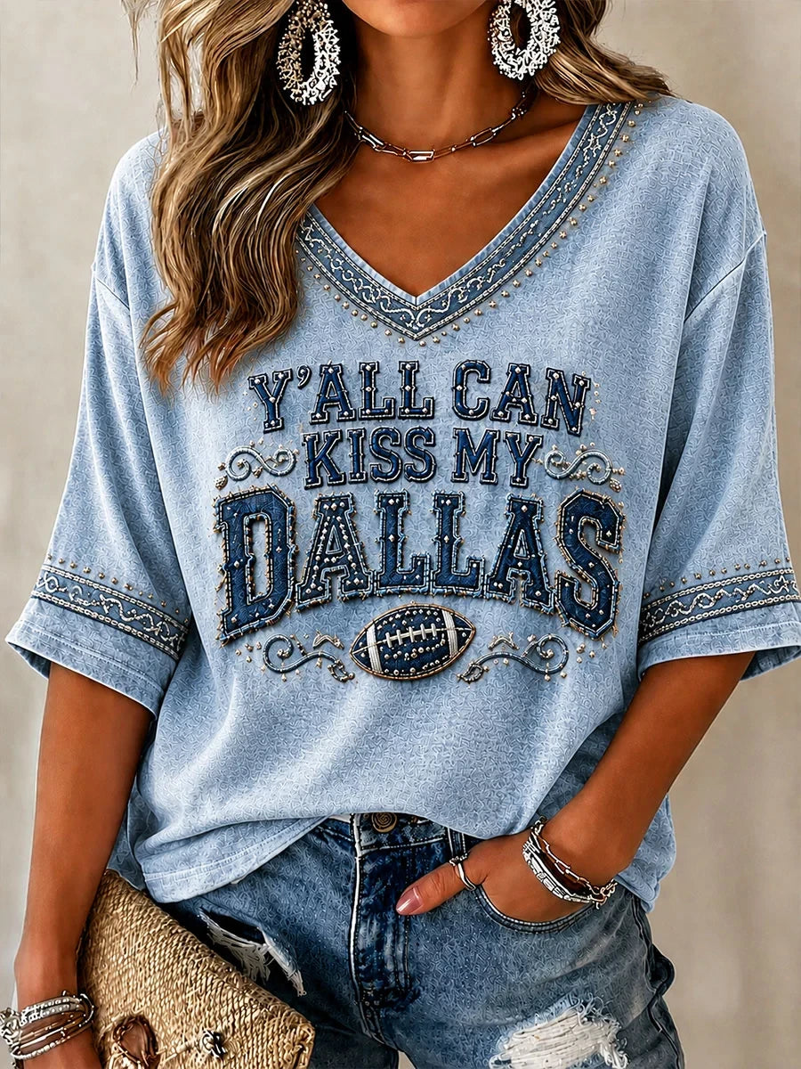 Dallas Cowboys Merch Yall Can Kiss My Dallas V-Neck Long Sleeve Shirt Great Gifts For Fans - Foxy23shop