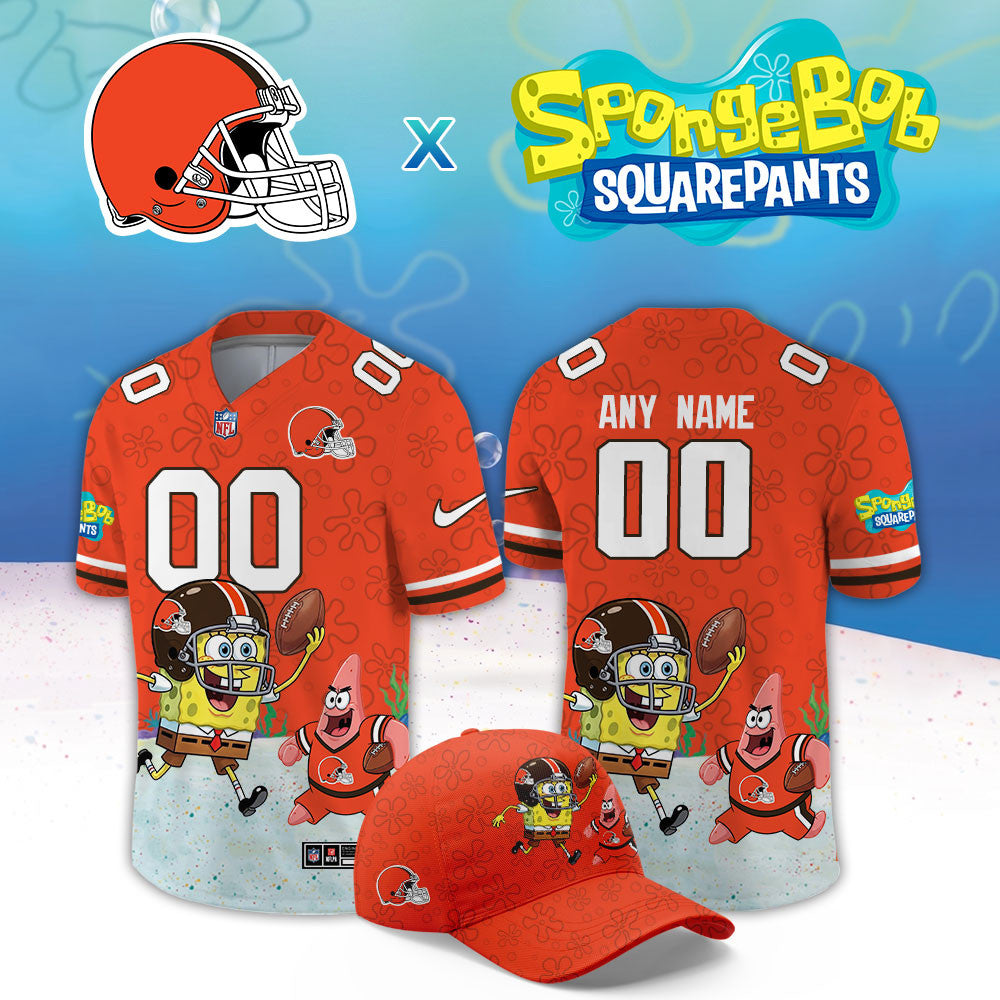 Custom Cleveland Browns X Spongebob Squarepants Jersey Cleveland Browns Gear Gifts Idea For Fans - Foxy23shop