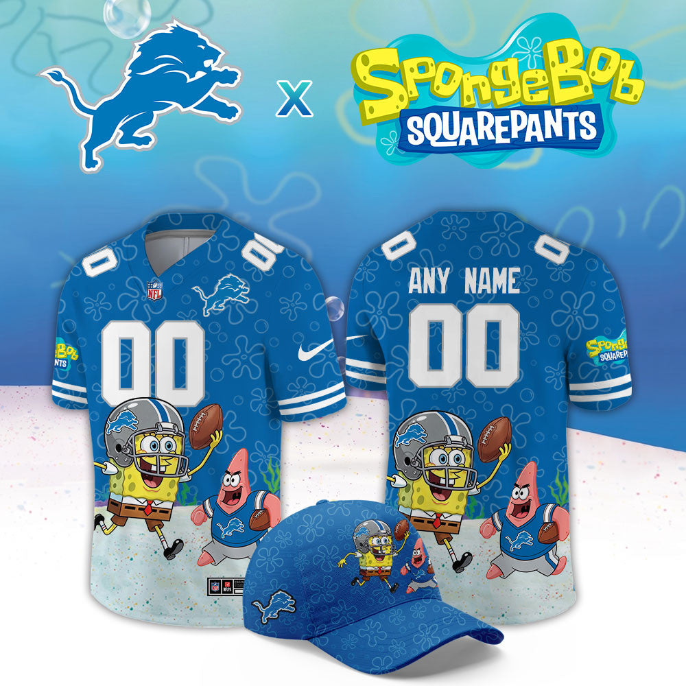 Custom Detroit Lions X Spongebob Squarepants Jersey Detroit Lions Gear For Fans - Foxy23shop