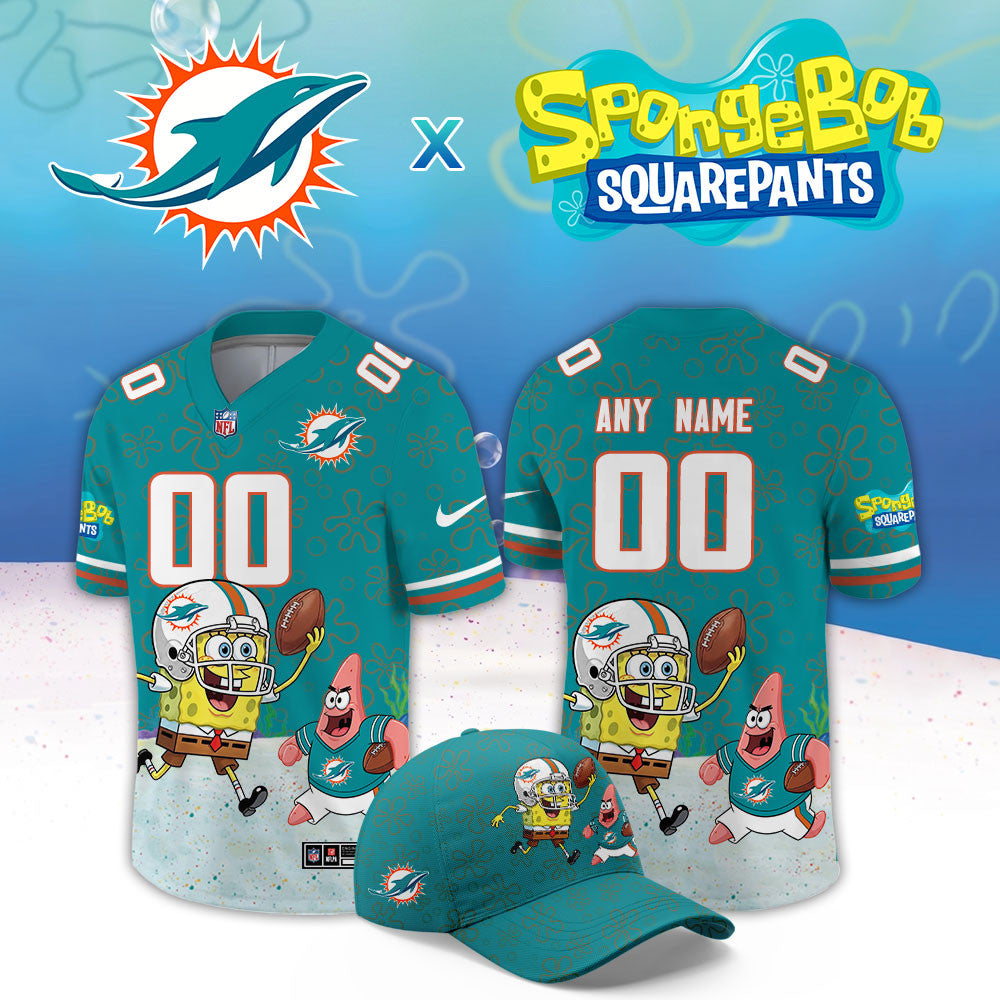 Custom Miami Dolphins x Spongebob Squarepants Jersey Miami Dolphins Clothing Gifts Idea For Fans - Foxy23shop