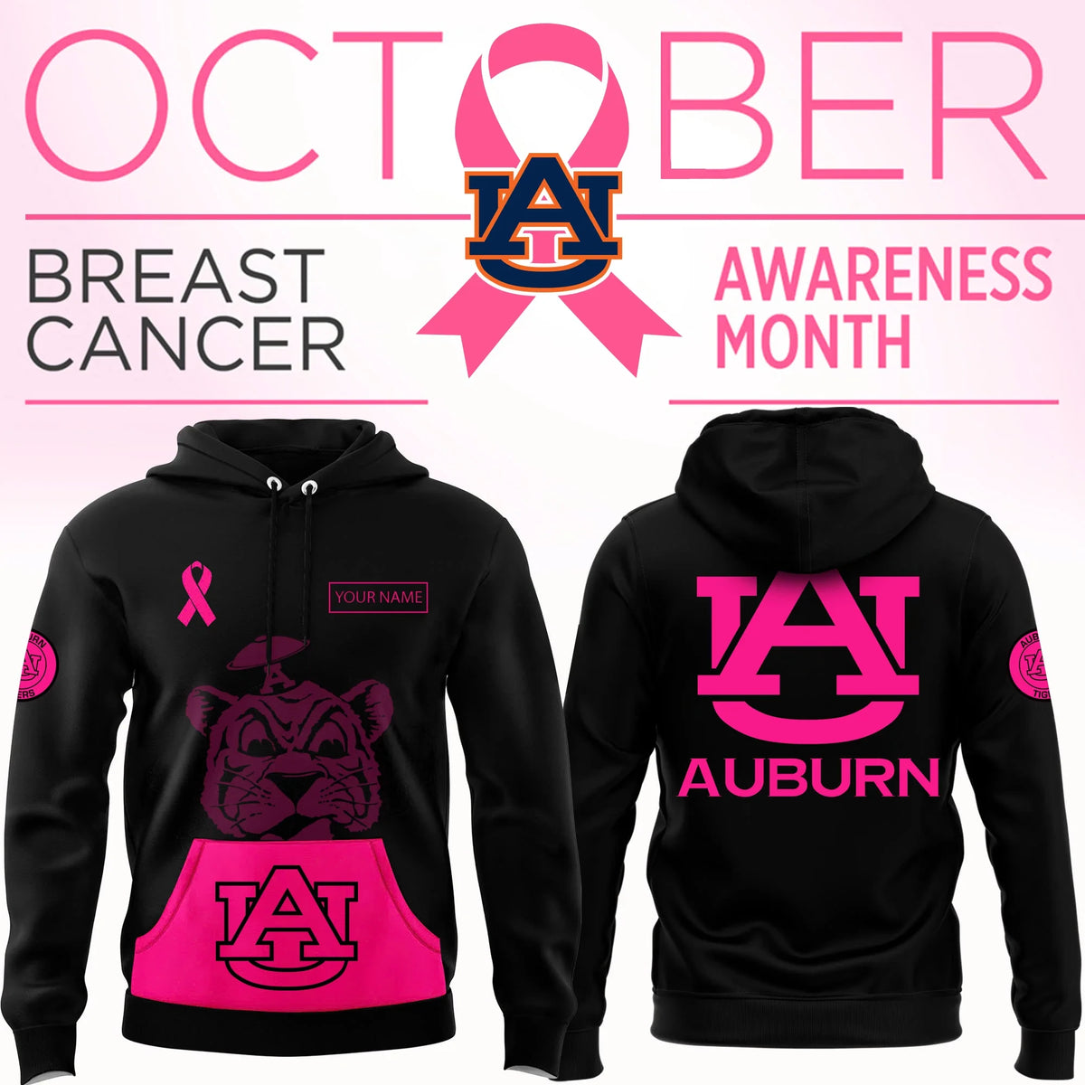 Personalized Auburn Tigers X Breast Cancer Awareness Hoodie Auburn Tigers Apparel Gifts For Fans - Foxy23shop