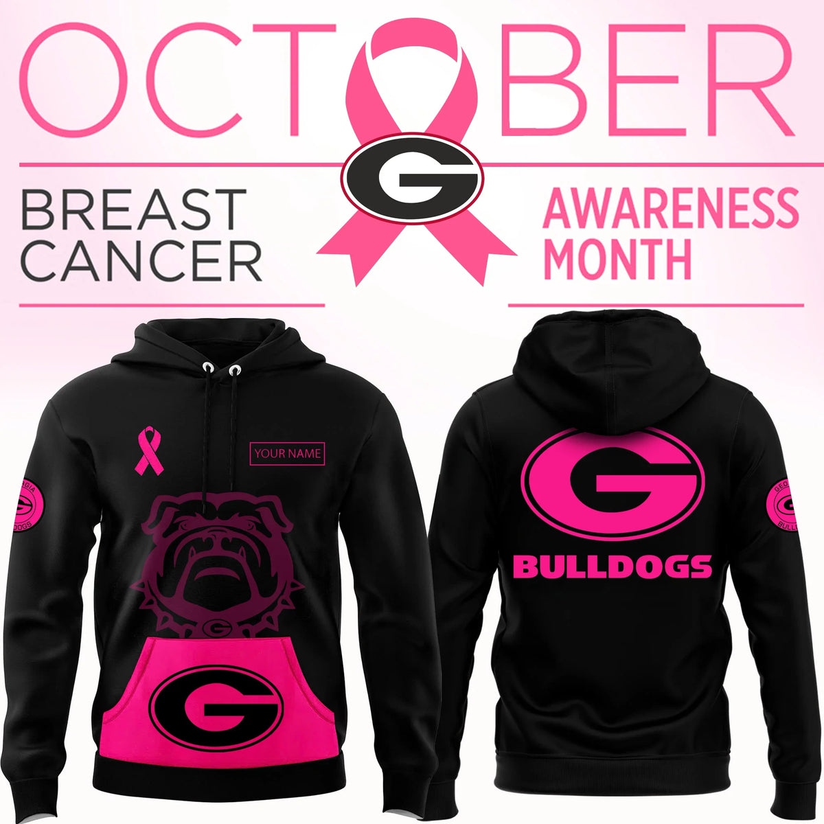 Custom Georgia Bulldogs X Breast Cancer Awareness Hoodie Georgia Bulldogs Merch Fan Gears - Foxy23shop