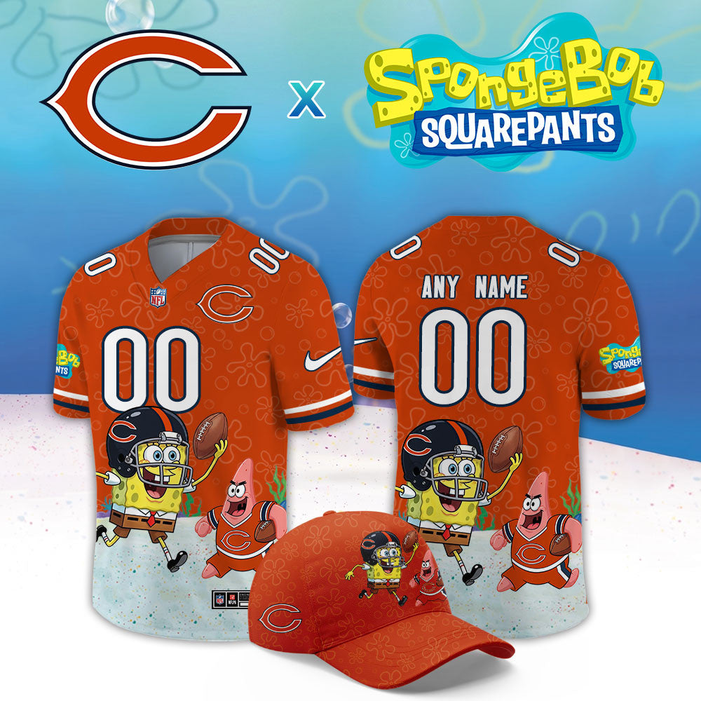 Personalized Chicago Bears x Spongebob Squarepants Jersey Chicago Bears Merch Cool Gifts For Fans - Foxy23shop
