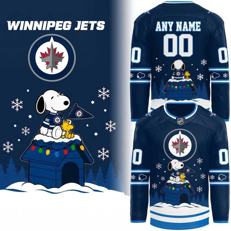 Custom Winnipeg Jets X Peanuts Christmas Night Hockey Jersey Gifts For Snoopy Lovers - Foxy23shop