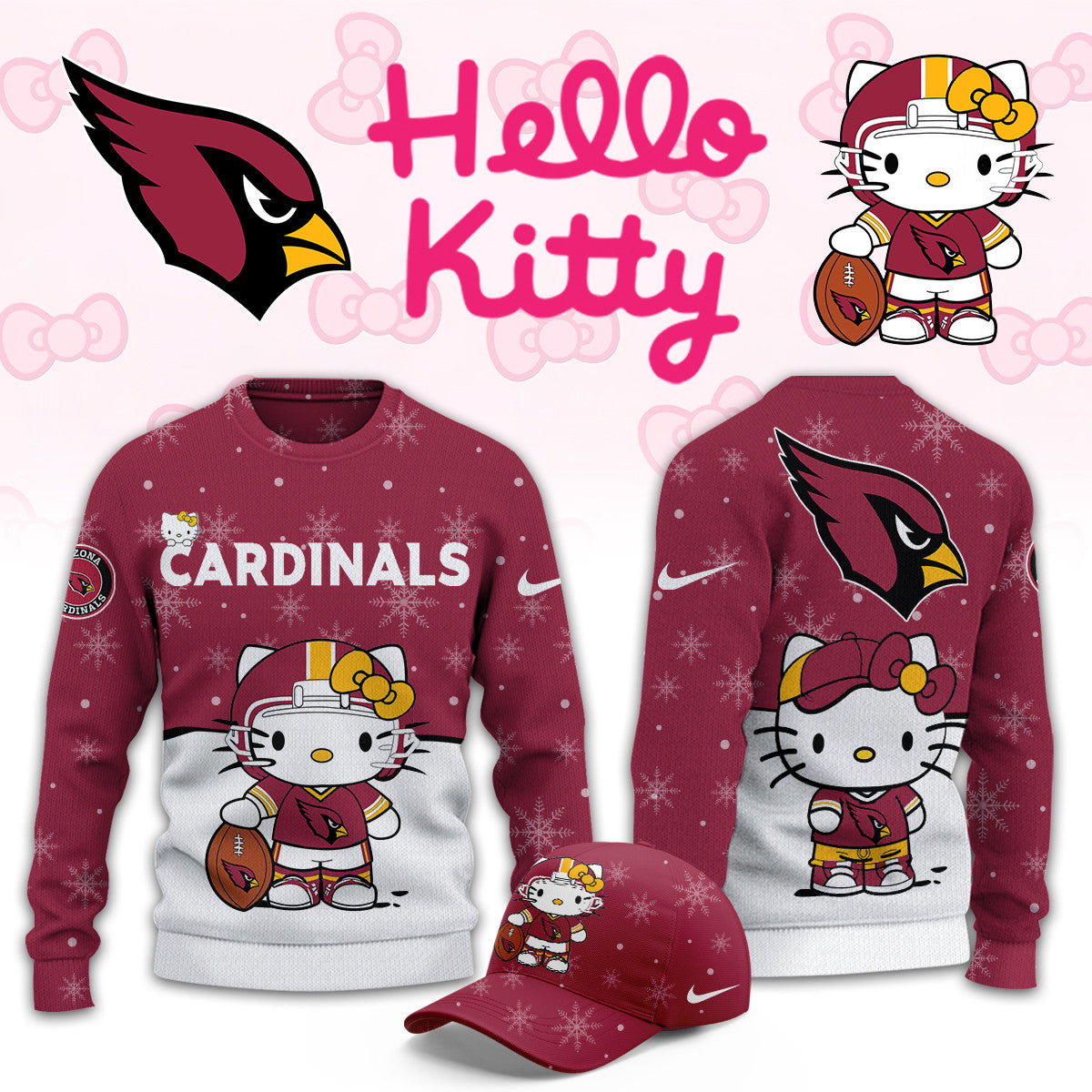 Arizona Cardinals 2026 NFL X Hello Kitty Sweatshirt Arizona Cardinals Merch Football Fan Gear - Foxy23shop