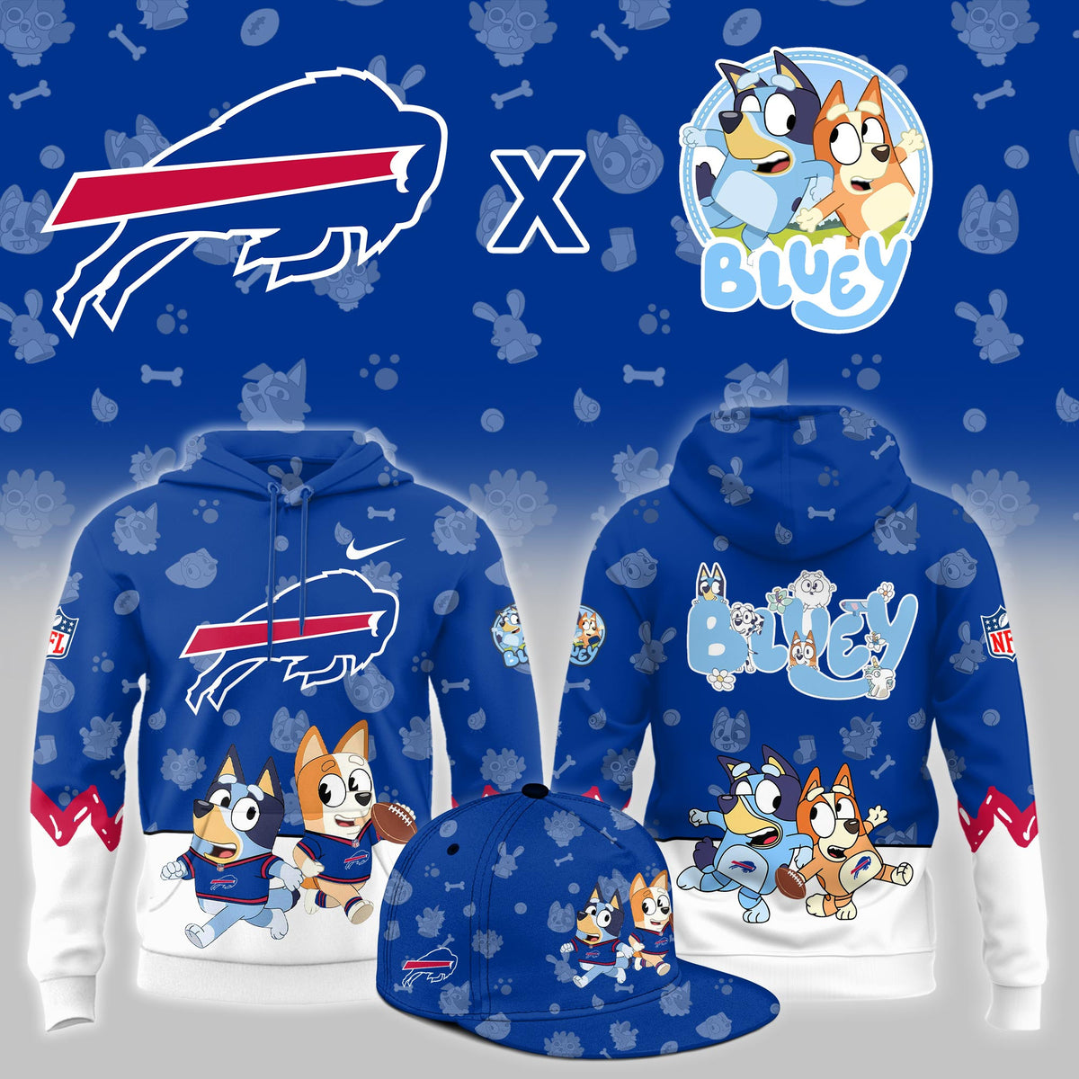 Buffalo Bills NFL x Bluey Hoodie Buffalo Bills Hooded Sweatshirt Best Fan Gears - Foxy23shop