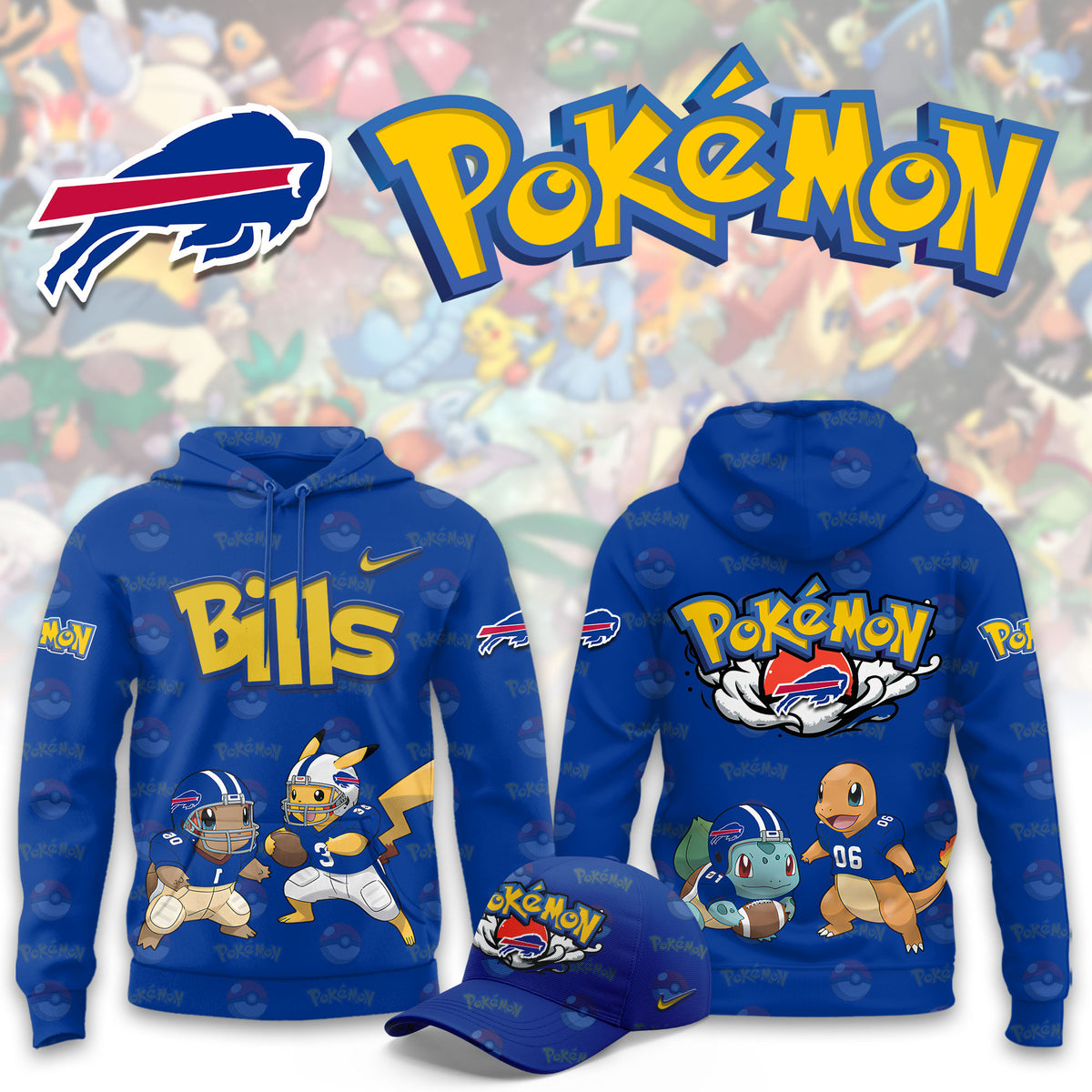 Buffalo Bills x Pokemon Hoodie Buffalo Bills Hooded Sweatshirt Presents For Fans - Foxy23shop