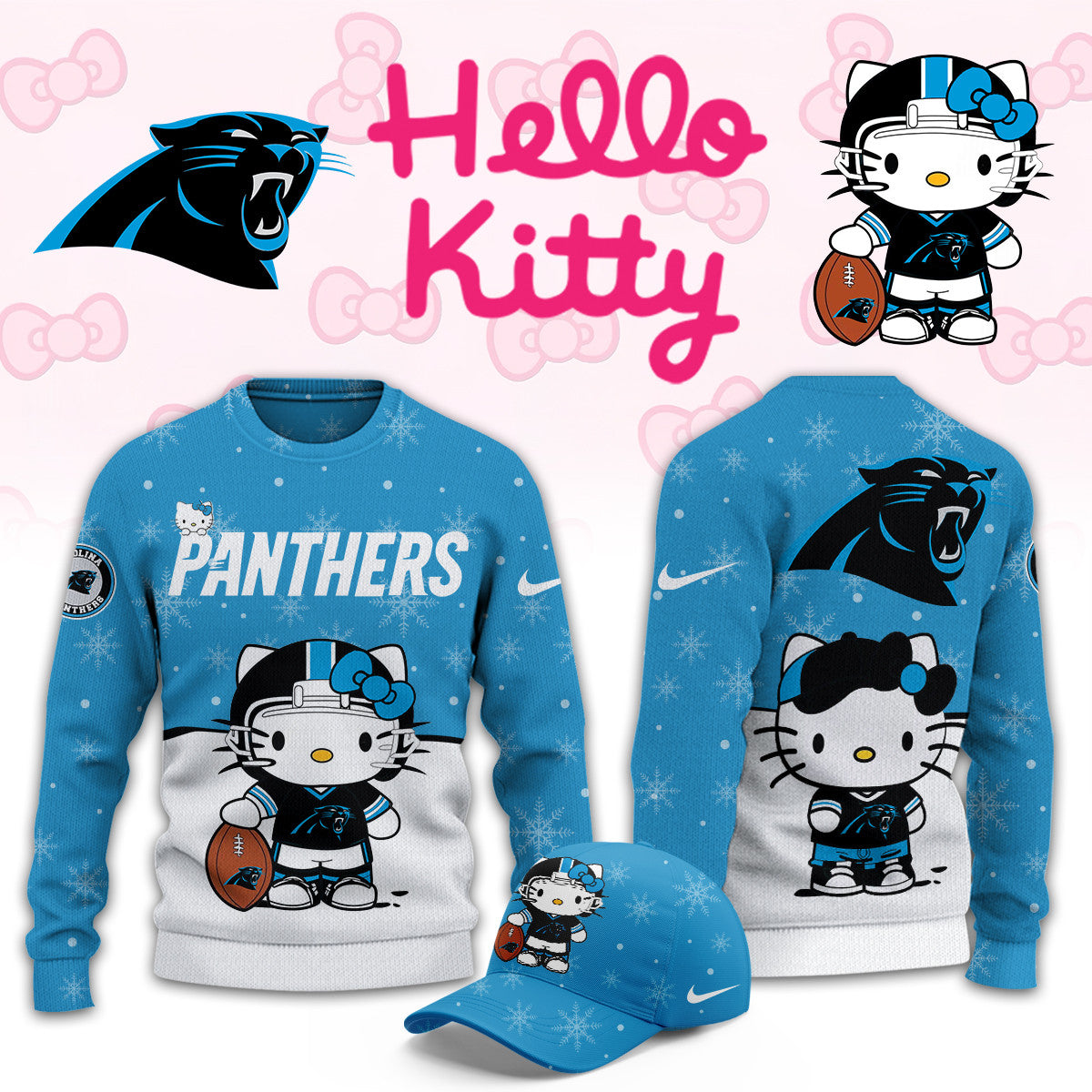 Carolina Panthers x Hello Kitty Sweatshirt Carolina Panthers Clothing Best Fan Gears - Foxy23shop