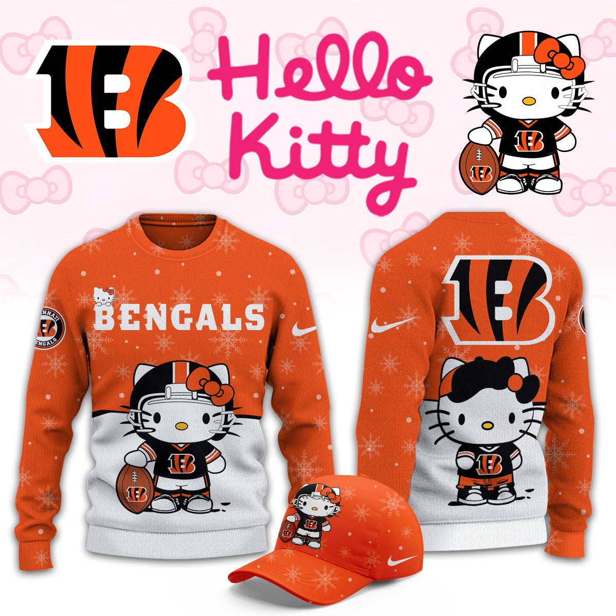 Cincinnati Bengals x Hello Kitty Sweatshirt Cincinnati Bengals Apparel Presents For Fans - Foxy23shop