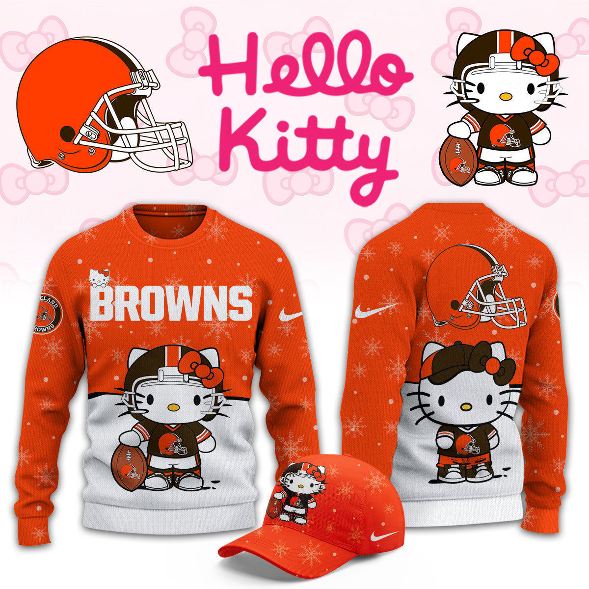 Cleveland Browns x Hello Kitty Sweatshirt Cleveland Browns Apparel Presents For Football Fans - Foxy23shop