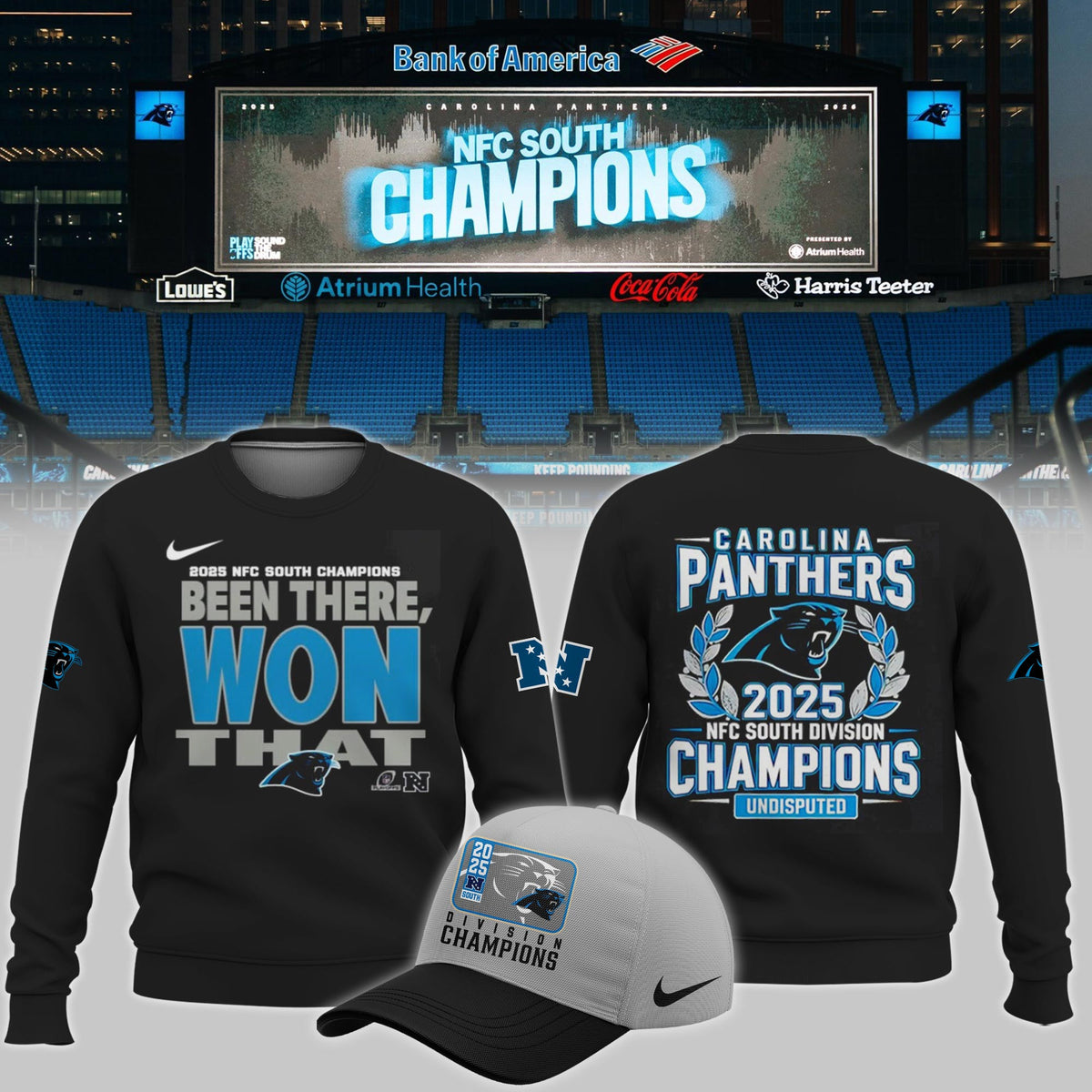 Carolina Panthers Merch NFC South Champions Sweatshirt Carolina Panthers Apparel - Foxy23shop