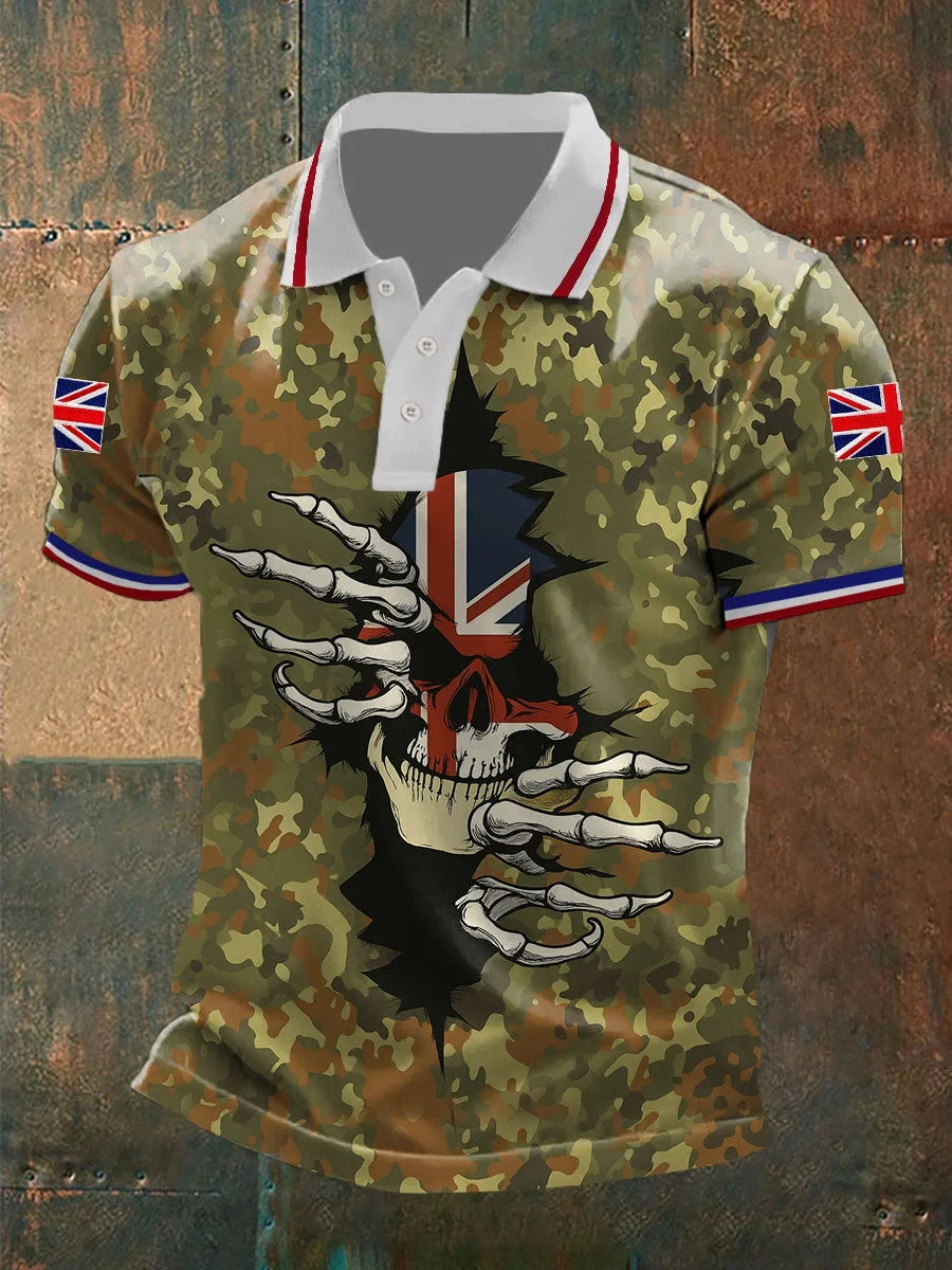 Skull Camouflage Polo Shirt Veteran Service Tribute Apparel Gift For Brothers - Foxy23shop