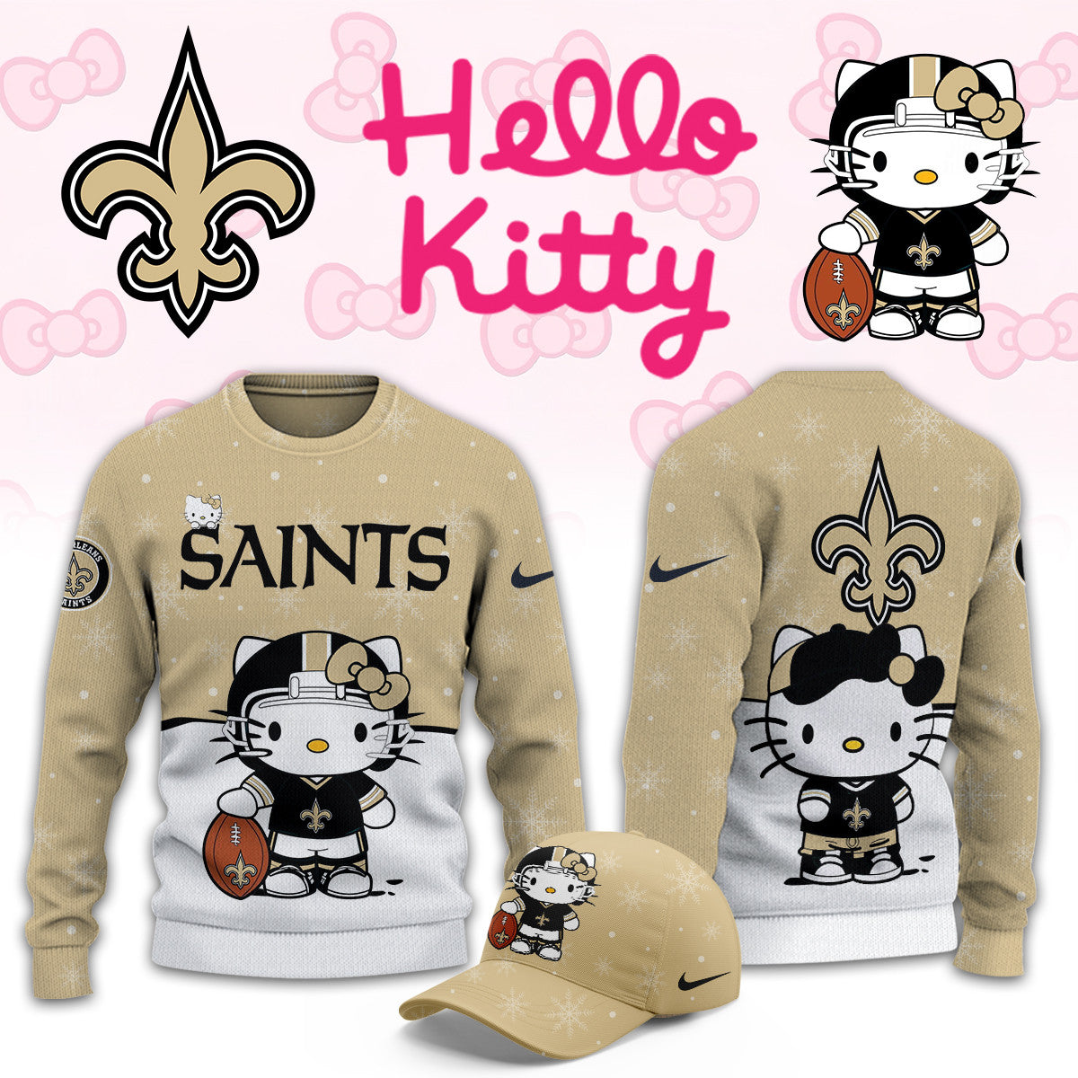 New Orleans Saints x Hello Kitty Sweatshirt New Orleans Saints Clothing Gifts For Fans - Foxy23shop