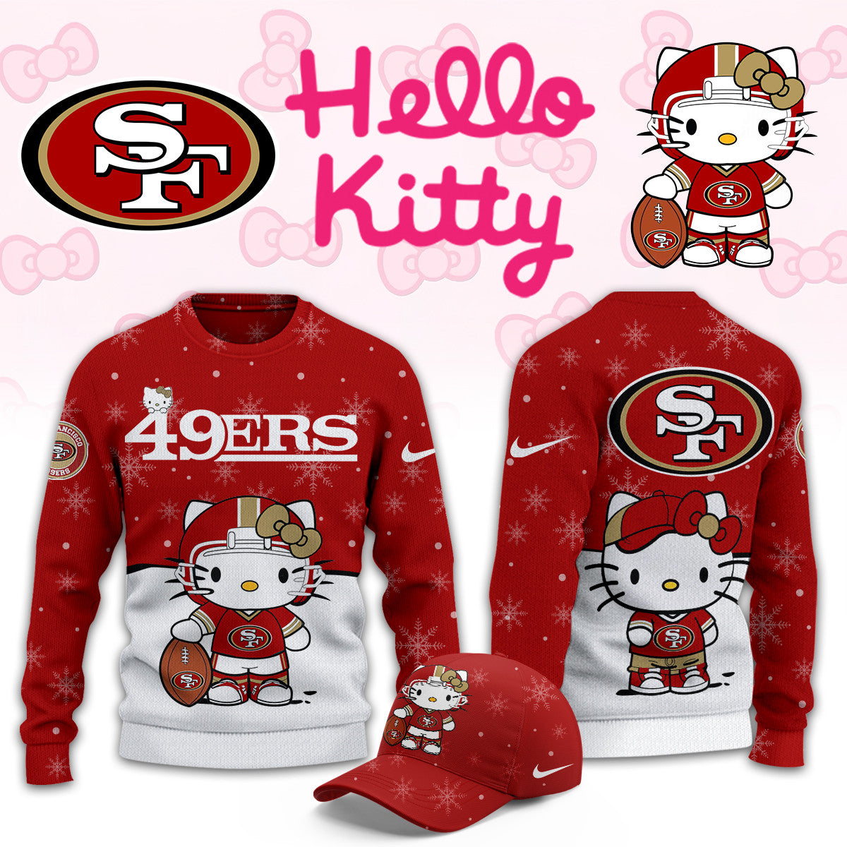 San Francisco 49ers X Hello Kitty Sweatshirt San Francisco 49ers Merch Fan Gears - Foxy23shop