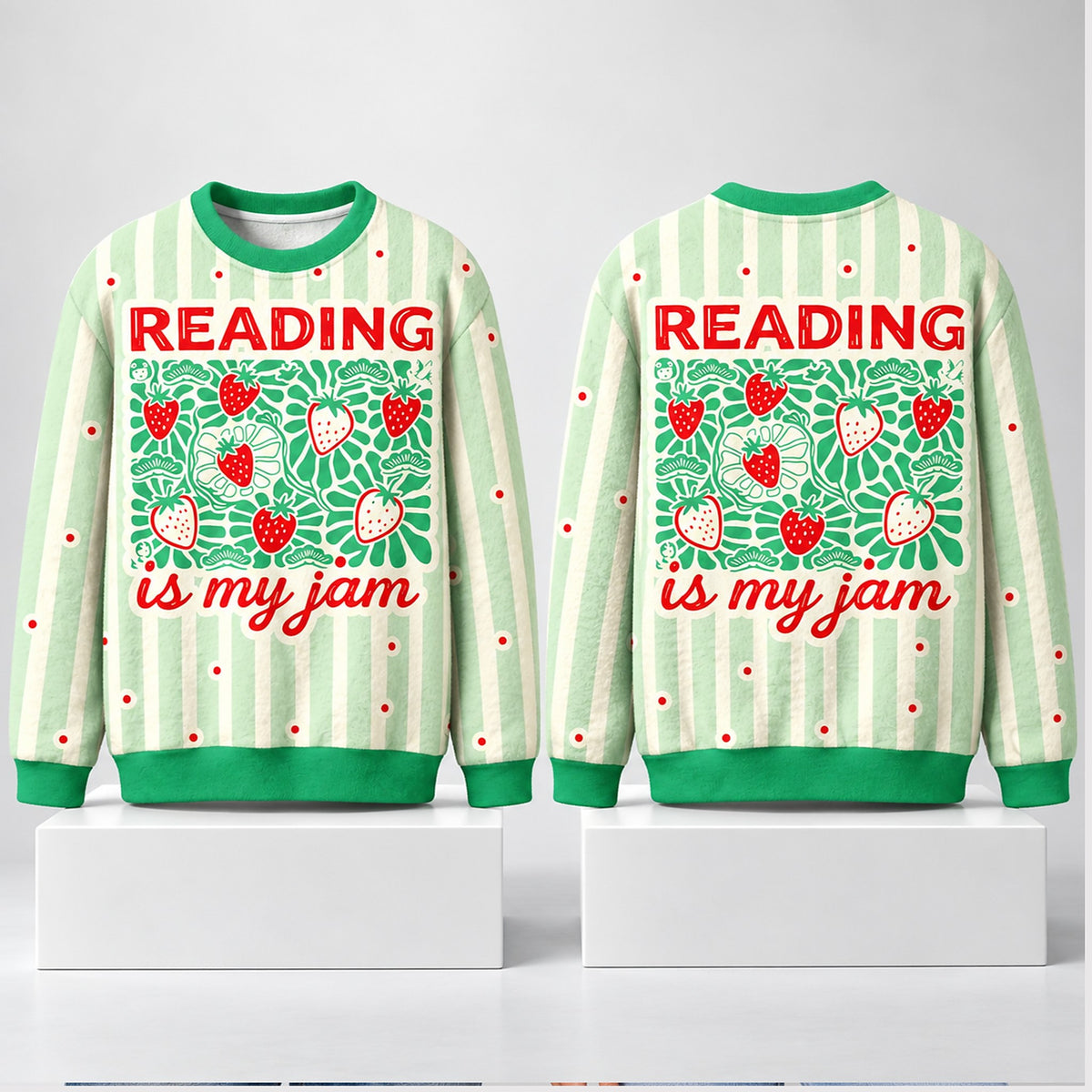Strawberry Reading Is My Jam Christmas 2026 Sweatshirt Xmas Apparel Christmas Gifts For BFF - Foxy23shop