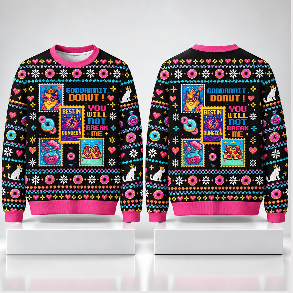 Cat Goddamnit Donut You Will Not Break Me Christmas Ugly Sweater Xmas Gifts For Cat Lovers - Foxy23shop