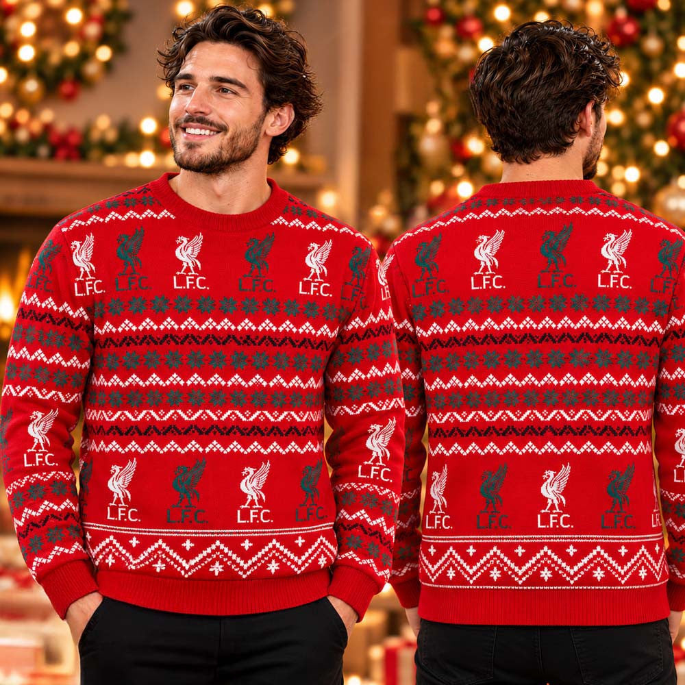 Liverpool LFC Fairisle Logo Christmas Jumper Ugly Sweater Christmas Apparel Soccer Fan Gear - Foxy23shop