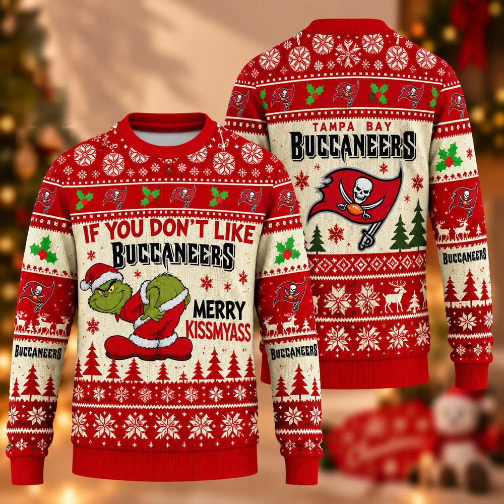Tampa Bay Buccaneers Grinch Merry Kiss My Ass Ugly Christmas Sweater Xmas Gifts For Football Loves - Foxy23shop
