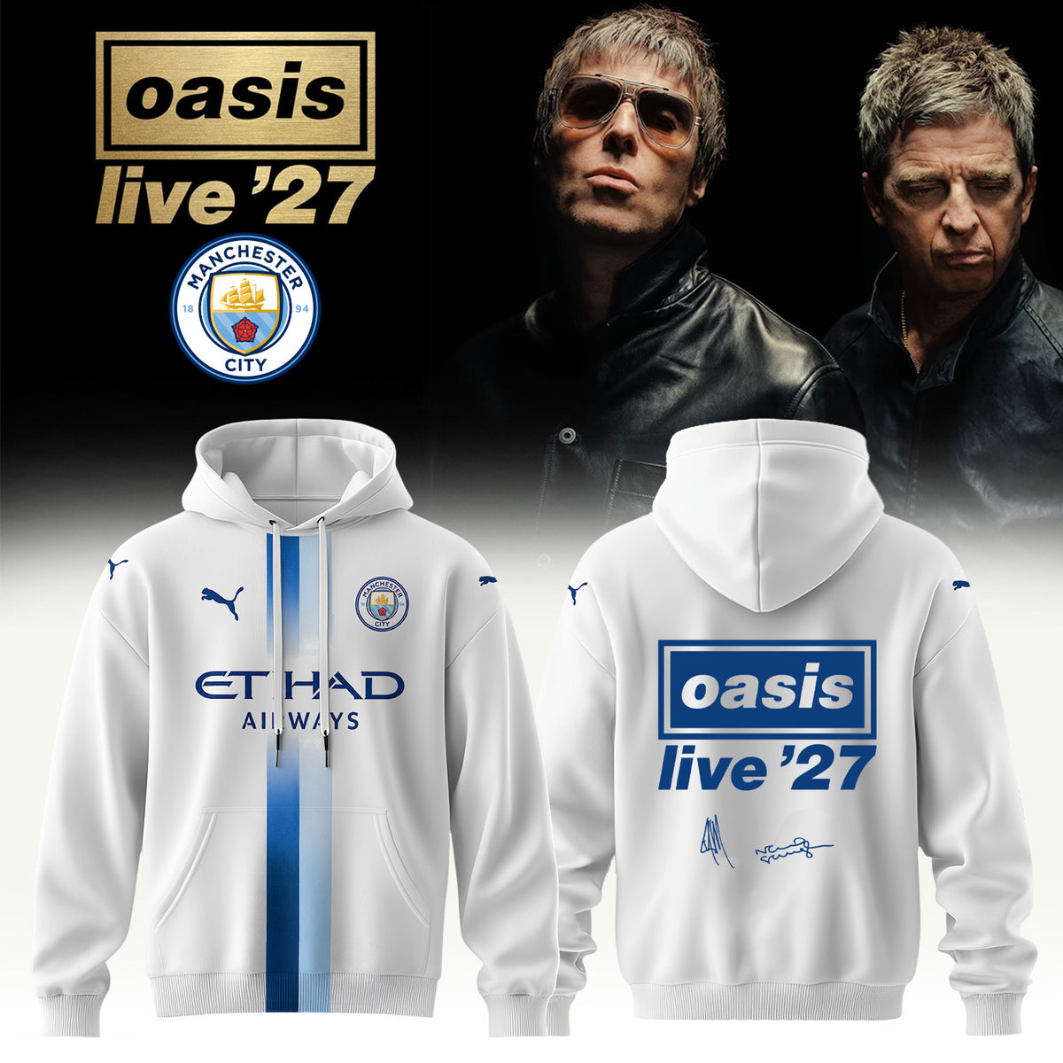 Manchester City X Oasis Live 27 Signature Hoodie Oasis Clothing Fan Gifts - Foxy23shop