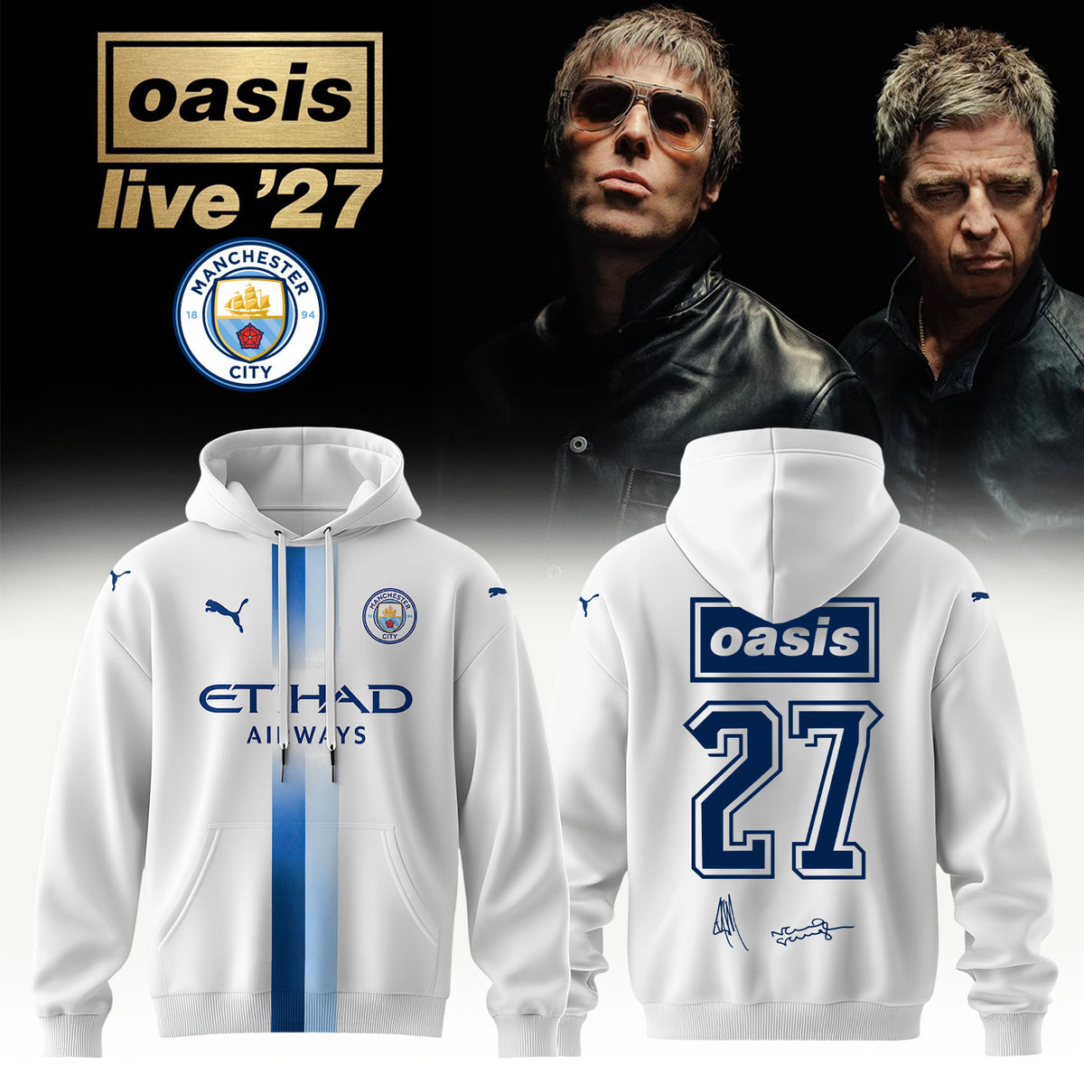 Manchester City X Oasis Live 27 Signature Hoodie Oasis Concert Outfits Rock Lover Gifts - Foxy23shop