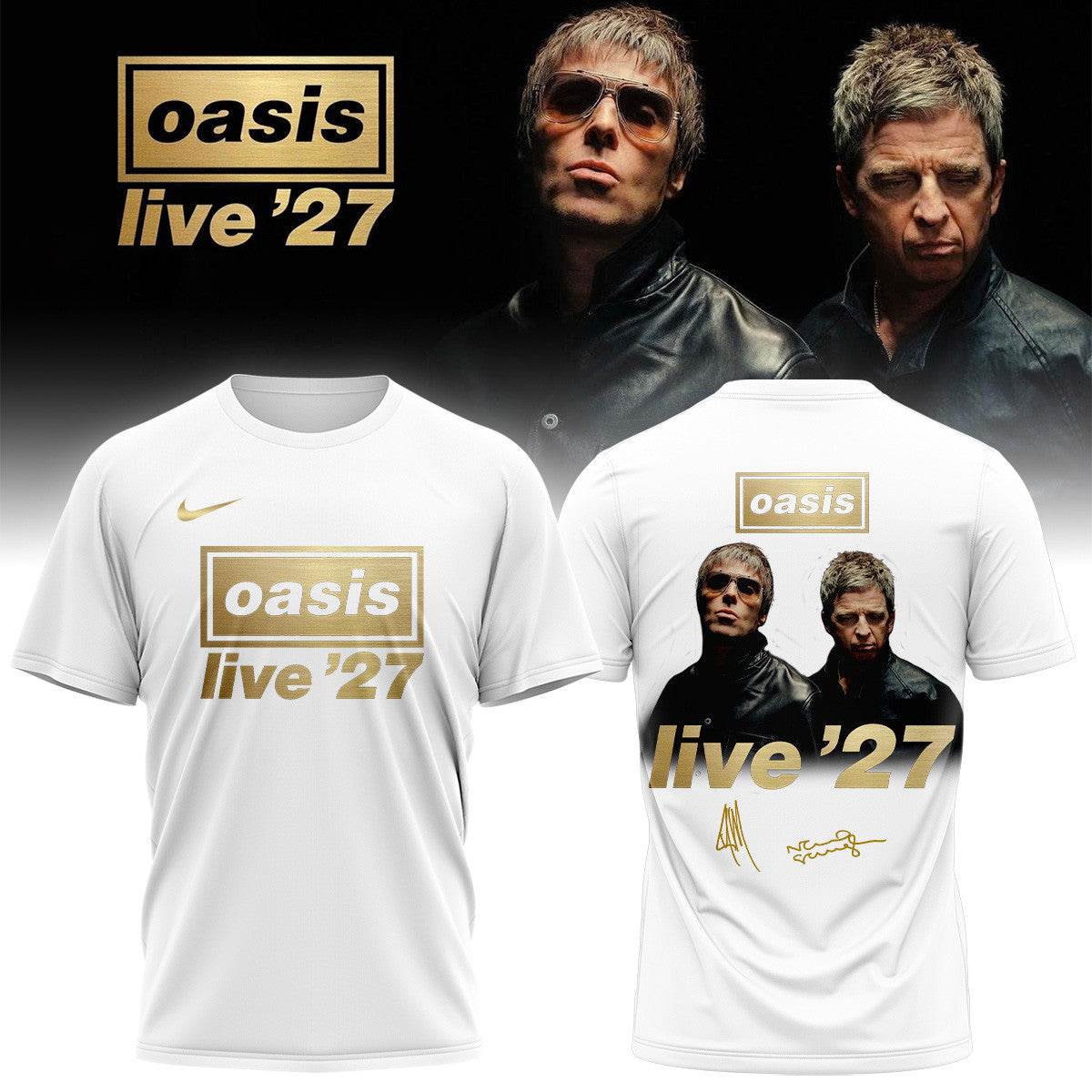 Oasis Store TZ Merch Oasis Live 27 World Tour White T-Shirt Gifts For Music Enthusiasts - Foxy23shop