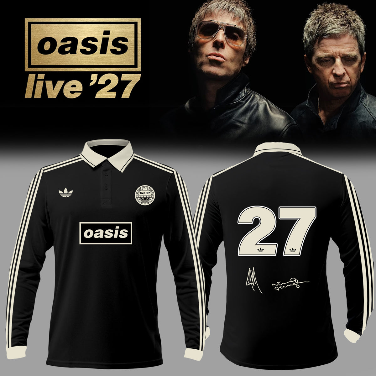 Oasis Merch Live 27 World Tour Signed Polo Long Sleeve Shirt Presents For Fans - Foxy23shop