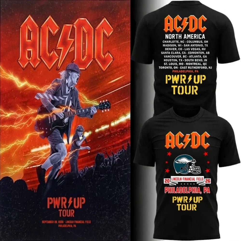 AC DC x Philadelphia Event Merch Power Up Tour 2026 Black T-Shirt Gifts For Eagles Fans - Foxy23shop