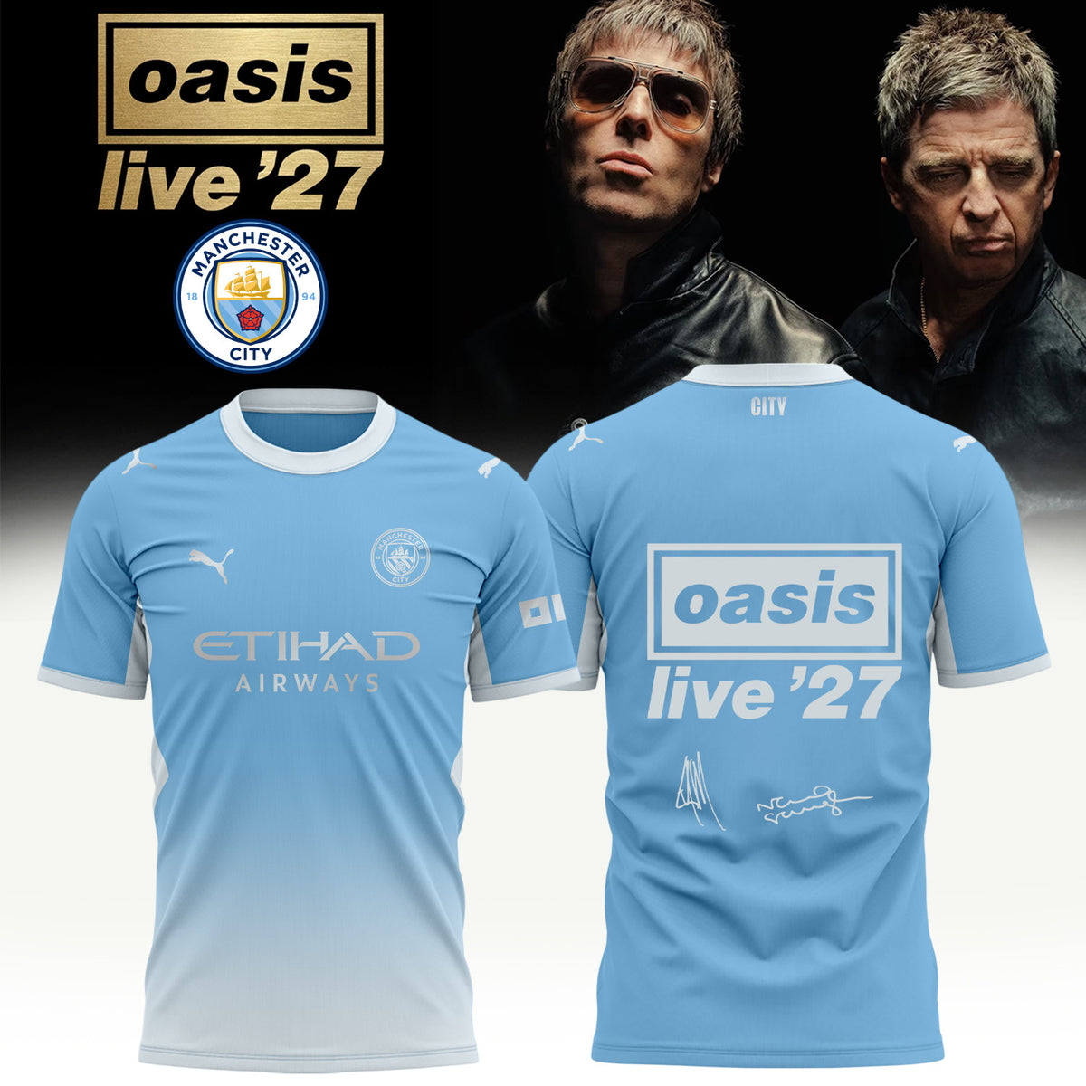 Manchester City X Oasis Live 27 Merch Signature T-Shirt Presents For Oasis Lovers - Foxy23shop