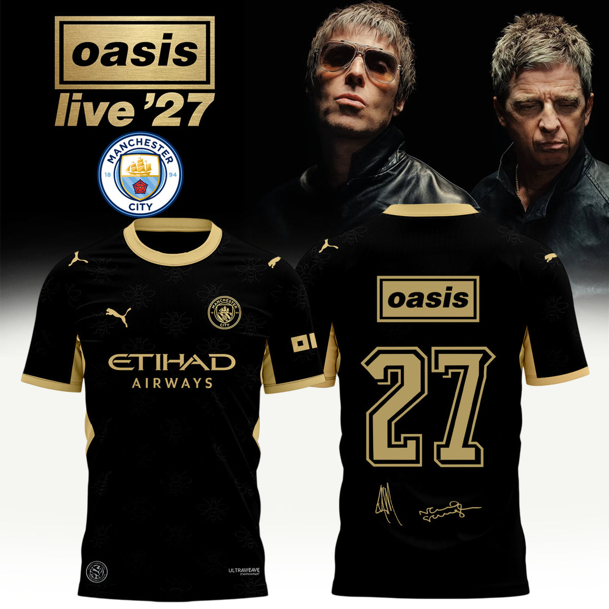 Manchester City X Oasis Live 27 Signature T-Shirt Best Presents For Brother - Foxy23shop