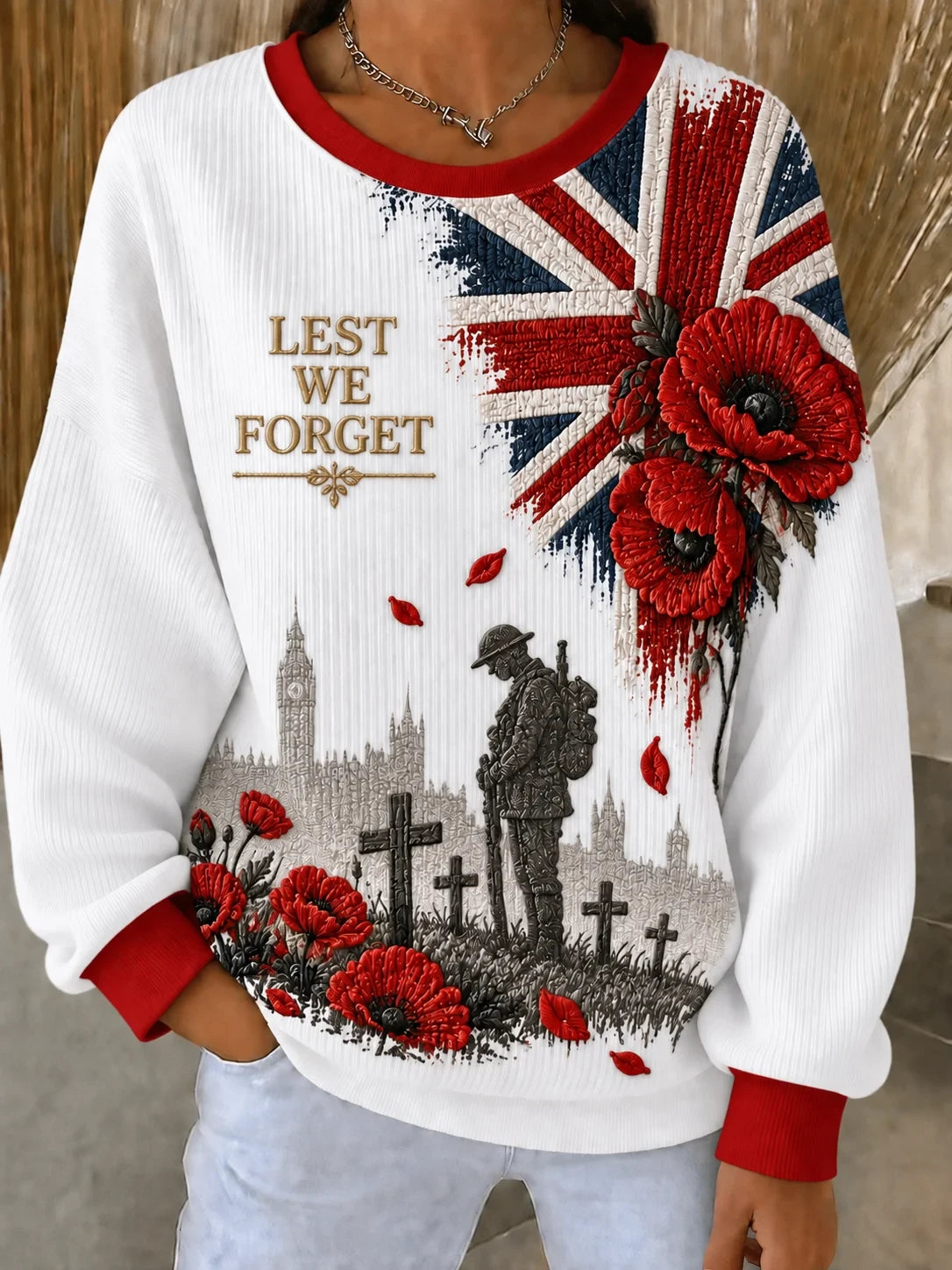 Lest We Forget Sweatshirt Poppy Tribute Heritage Clothing Gift For Women - Foxy23shop