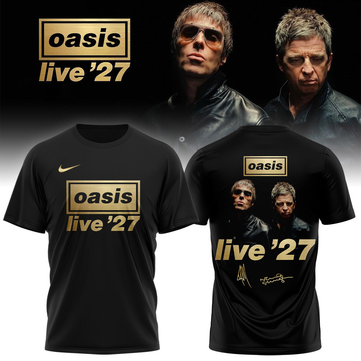 Oasis Merch Live 27 World Tour Signature Black Shirt Presents For Oasis Fans - Foxy23shop