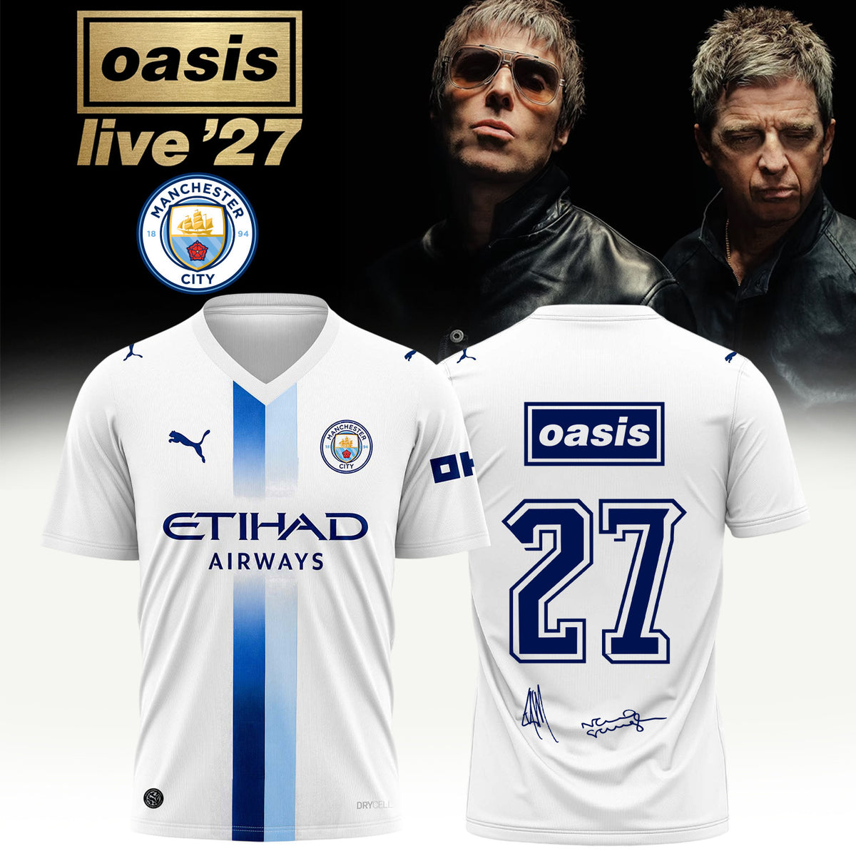 Manchester City X Oasis Live 27 Signature V-Neck Shirt Gift Ideas For Oasis Lovers - Foxy23shop