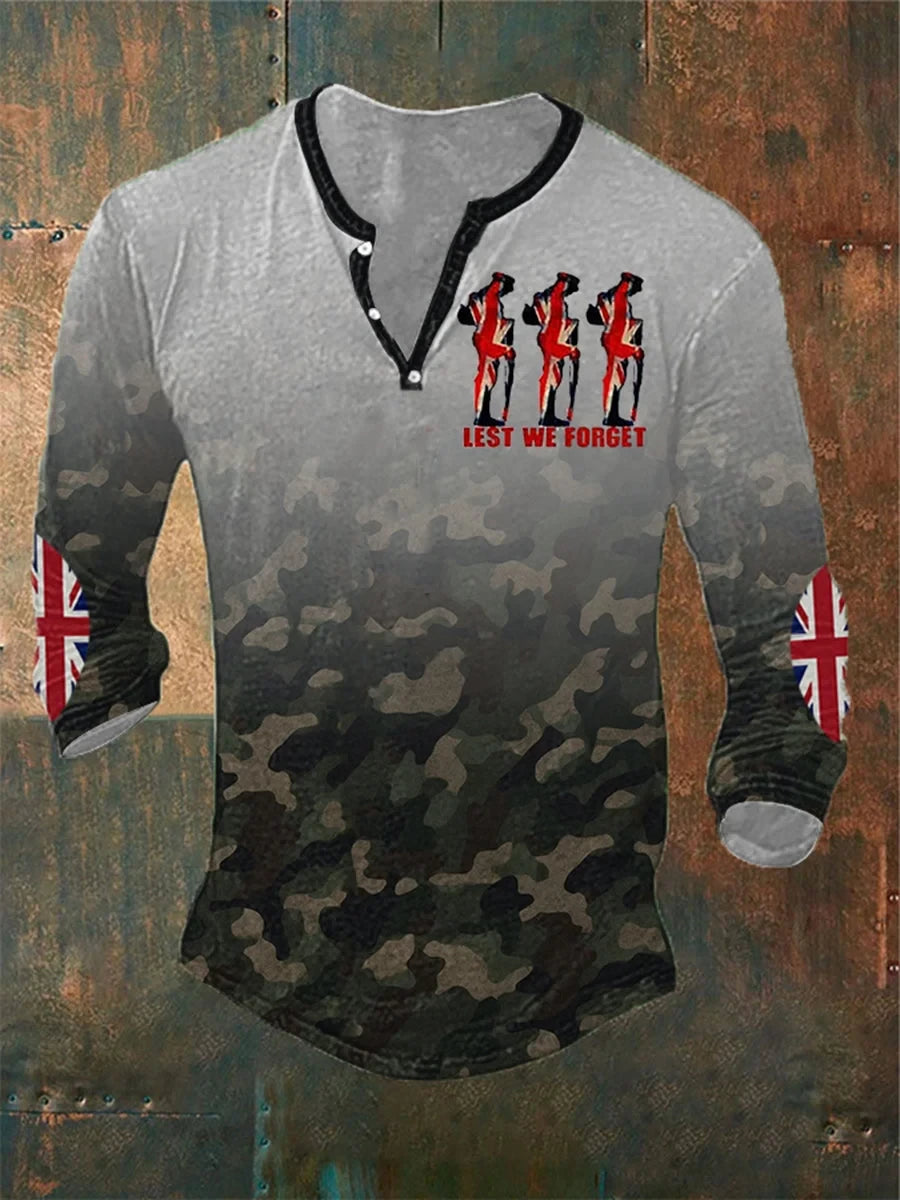 Remembrance Day Lest We Forget Button Long Sleeve Shirt Apparel Gift For Patriotic Dads - Foxy23shop