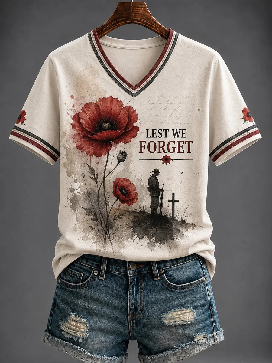 Lest We Forget V-Neck Shirt Fallen Heroes Memorial Clothing Gift For Mothers - Foxy23shop