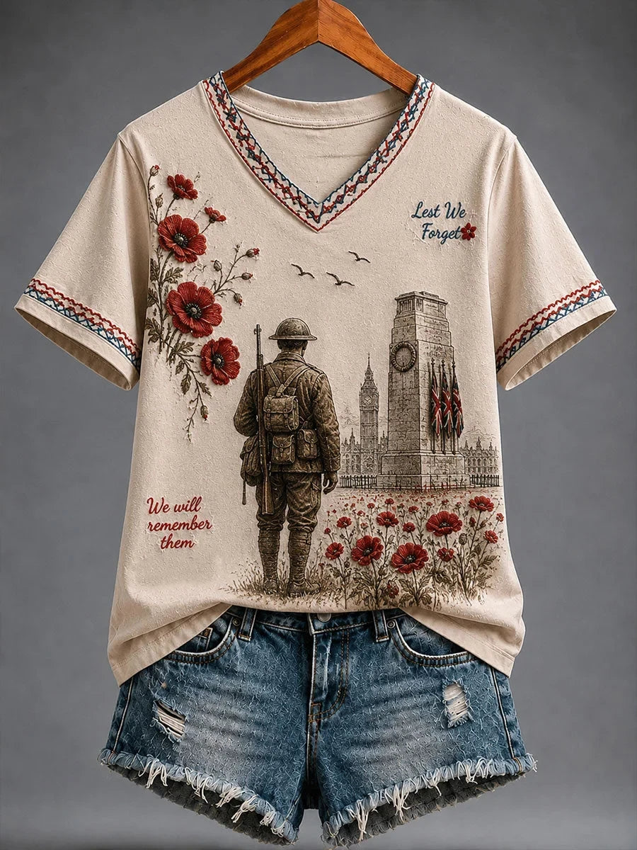 Lest We Forget V-Neck Shirt Honor Their Service Clothing Gift For Women - Foxy23shop