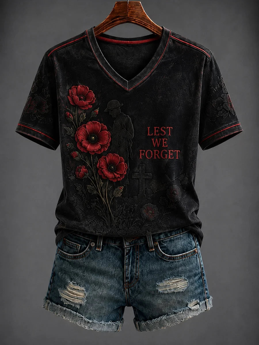 Lest We Forget V-Neck Shirt Military Heritage Remembrance Shirt Gift For Women - Foxy23shop