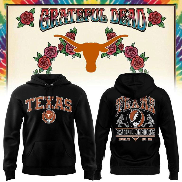 Texas Longhorns x Grateful Dead Black Hoodie Texas Longhorns Apparel Fan Gear - Foxy23shop