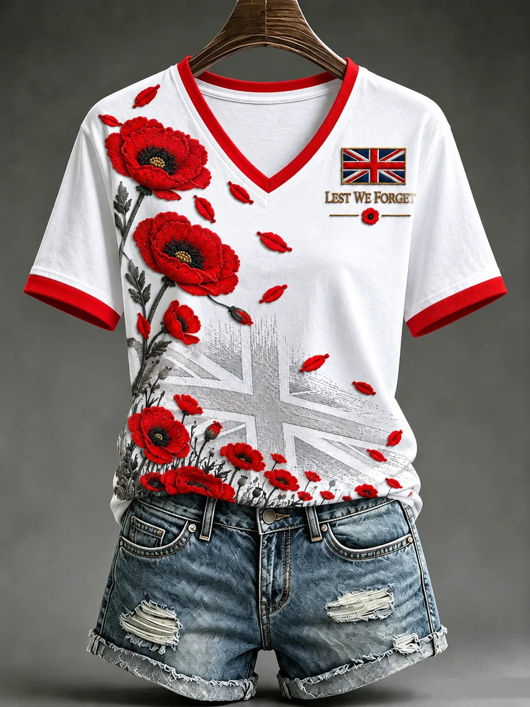 Lest We Forget V-Neck Shirt Military Service Remembrance Clothing Gift For Mothers - Foxy23shop