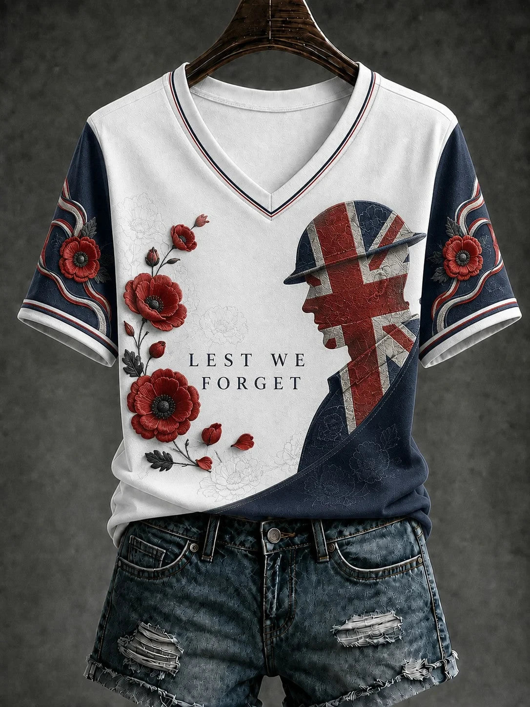 Lest We Forget V-Neck Shirt Veteran Poppy Field Tribute Shirt Gift For Moms - Foxy23shop