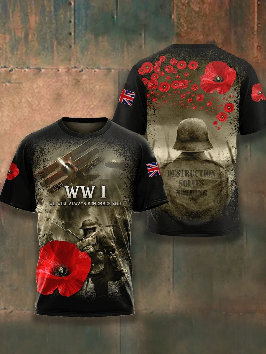WW1 We Will Always Remember You T-Shirt Poppy Memorial Shirt Gift For Veterans - Foxy23shop