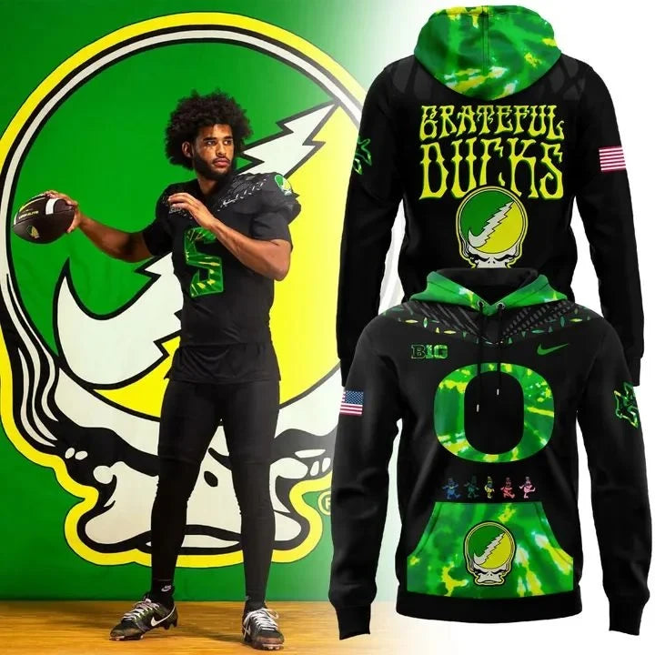Oregon Ducks x Grateful Dead Merch Grateful Ducks 2026 Black Hoodie Best Fan Gear - Foxy23shop